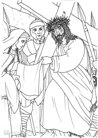 A Pious Woman Gives Her Veil To Jesus To Wipe His Face On The Way To Golgotha Coloring Page